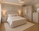 Contemporary Double Bed Set With Four Door Wardrobe With Four Drawer - Chest of Five Drawers With Two Bed Side Table - Image 4