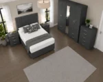 Designer Double Bed Suite – 5 Door Full Length Mirror Wardrobe with Four Bottom Drawers, Chest of Five Drawers & Two Bed Side Tables - Image 4