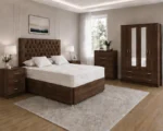 Elegant Walnut Bedroom Set Including 4 Door Mirrored Wardrobe, Chest of Drawers and Side Tables - Image 4
