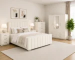 Complete Bedroom Furniture Package - Double Bed - 4 Door Mirror Wardrobe - Five Drawer Chest - Two Bedside Tables