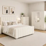 Complete Bedroom Furniture Package - Double Bed - 4 Door Mirror Wardrobe - Five Drawer Chest - Two Bedside Tables