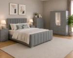 Contemporary Double Bed Furniture Set - Four Door Mirror Wardrobe With Bottom Drawers - Chest of Five Drawers - Two Bedside Tables - Image 5