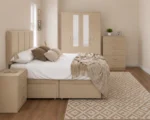 Contemporary Home Bedroom Package - 4 Door Wardrobe With Two Full Mirrors And Four Bottom Drawers - Double Bed - Image 3