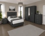 Designer Double Bed Suite – 5 Door Full Length Mirror Wardrobe with Four Bottom Drawers, Chest of Five Drawers & Two Bed Side Tables - Image 5