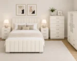 Complete Bedroom Furniture Package - Double Bed - 4 Door Mirror Wardrobe - Five Drawer Chest - Two Bedside Tables - Image 3