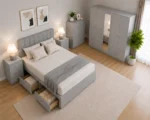 Premium  Bedroom Furniture Set – Double Bed, Five Door Wardrobe with Four Bottom Drawers, Chest of Five Drawers & Two Bedside Tables - Image 2