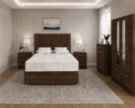 Elegant Walnut Bedroom Set Including 4 Door Mirrored Wardrobe, Chest of Drawers and Side Tables