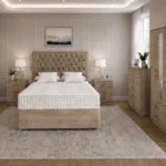 Designer Vintage Double Bed Furniture Set – Four Door Wardrobe with Four Bottom Drawers – Complete Bedroom Collection