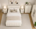 Complete Bedroom Furniture Package - Double Bed - 4 Door Mirror Wardrobe - Five Drawer Chest - Two Bedside Tables - Image 5