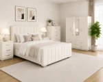 Complete Bedroom Furniture Package - Double Bed - 4 Door Mirror Wardrobe - Five Drawer Chest - Two Bedside Tables - Image 6