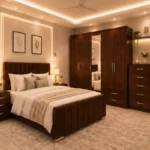 Modern Luxury Bed With Four Door Wardrobe With Four Drawer - Chest of Five Drawers With Two Bed Side Table