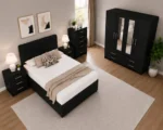 Stylish Bedroom Storage Package - Four Door Wardrobe With Two Mirrors - Four Drawer Base - Double Bed - Image 2