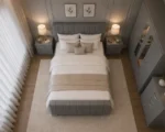 Stylish Double Bed Set With Four Door Wardrobe With Four Drawer - Chest of Five Drawers With Two Bed Side Table - Image 4