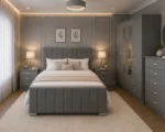 Stylish Double Bed Set With Four Door Wardrobe With Four Drawer - Chest of Five Drawers With Two Bed Side Table