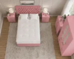 Stylish Pink Complete Bedroom Furniture Set – Four Door Wardrobe with Four Bottom Drawers - Image 3