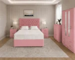 Stylish Pink Complete Bedroom Furniture Set – Four Door Wardrobe with Four Bottom Drawers