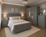 Stylish Double Bed Set With Four Door Wardrobe With Four Drawer - Chest of Five Drawers With Two Bed Side Table - Image 6