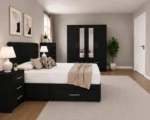Stylish Bedroom Storage Package - Four Door Wardrobe With Two Mirrors - Four Drawer Base - Double Bed - Image 3