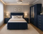 Modern Double Bed Set With Four Door Wardrobe With Four Drawer - Chest of Five Drawers With Two Bed Side Table