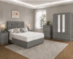 Luxury Grey Double Bed Furniture Set – Four Door Wardrobe with Four Bottom Drawers – Chest of Five Drawers with Two Bedside Tables - Image 4