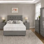 Luxury Grey Double Bed Furniture Set – Four Door Wardrobe with Four Bottom Drawers – Chest of Five Drawers with Two Bedside Tables
