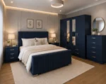 Modern Double Bed Set With Four Door Wardrobe With Four Drawer - Chest of Five Drawers With Two Bed Side Table - Image 5