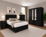 Stylish Bedroom Storage Package - Four Door Wardrobe With Two Mirrors - Four Drawer Base - Double Bed