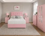 Elegant Pink Complete Bedroom Set – Four Door Wardrobe with Four Bottom Drawers – Chest of Five Drawers & Two Bedside Tables
