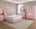 Elegant Pink Complete Bedroom Set – Four Door Wardrobe with Four Bottom Drawers – Chest of Five Drawers & Two Bedside Tables - Image 2