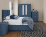 Designer Storage Bedroom Set - Double Bed - Four Door Wardrobe With Mirror Fronts - Four Bottom Drawers - Five Drawer Chest