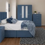 Designer Storage Bedroom Set - Double Bed - Four Door Wardrobe With Mirror Fronts - Four Bottom Drawers - Five Drawer Chest