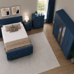 Complete Double Bed with Four Door Wardrobe With Four Drawer - Chest of Five Drawers With Two Bed Side Table