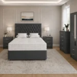 Modern Grey Bedroom Collection - 4 Door Wardrobe with Chest of Drawers & Bedside Tables