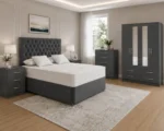 Modern Grey Bedroom Collection - 4 Door Wardrobe with Chest of Drawers & Bedside Tables - Image 2