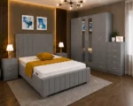 Luxury Double Bed Furniture Set – Six Door Wardrobe with Two Full Length Mirrors & Four Bottom Drawers – Chest of Five Drawers with Two Bed Side Tables