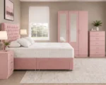 Contemporary Double Bed Furniture Set - Three Door Mirror Wardrobe With Two Bottom Drawers - Chest of Five Drawers - Two Bedside Tables - Image 2