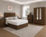 Modern Storage Walnut Color Bedroom Set with Drawers - 2 Nightstands, 4 Door Wardrobe & Chest of Drawers - Image 2