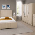 Modern Bedroom Furniture Set – Double Bed with 6 Door Wardrobe, Two Full Length Mirrors, Four Bottom Drawers & Two Bed Side Tables