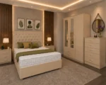 Luxury Double Bed Furniture Set – Three Door Wardrobe with Two Half Mirrors & Two Bottom Drawers – Chest of Five Drawers with Two Bed Side Tables - Image 2
