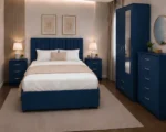 Designer Bedroom Set - Double Bed - Two Door Wardrobe With Mirror And Drawer - Chest of Five Drawers - Two Bedside Tables - Image 2