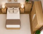 Complete Bedroom Storage Set – Double Bed, Five Door Wardrobe with Full Length Mirror, Chest of Five Drawers & 2 Bed Side Tables - Image 3