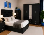 Modern Storage Bedroom Suite - Double Bed - 4 Door Wardrobe With Full Mirrors And Four Drawers - Bedside Table Pair - Image 2