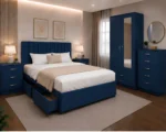 Designer Bedroom Set - Double Bed - Two Door Wardrobe With Mirror And Drawer - Chest of Five Drawers - Two Bedside Tables - Image 3