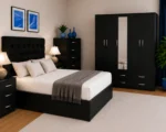 Modern Storage Bedroom Suite - Double Bed - 4 Door Wardrobe With Full Mirrors And Four Drawers - Bedside Table Pair - Image 4