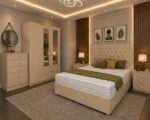 Luxury Double Bed Furniture Set – Three Door Wardrobe with Two Half Mirrors & Two Bottom Drawers – Chest of Five Drawers with Two Bed Side Tables - Image 4