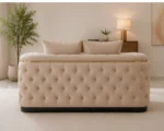 Madrid Beige 2 Seater Sofa – Luxury Chesterfield Fabric Sofa with Gold Accents | UK - Image 4