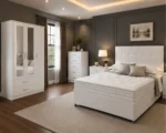Elegant Double Bed with Three Door Wardrobe With Four Drawer - Chest of Five Drawers With Two Bed Side Table - Image 2