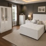 Elegant Double Bed with Three Door Wardrobe With Four Drawer - Chest of Five Drawers With Two Bed Side Table