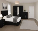 Luxury Bedroom Package – Double Bed with Five Door Mirror Wardrobe, 4 Bottom Drawers, Five Drawer Chest & Bed Side Tables - Image 4