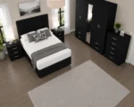 Luxury Bedroom Package – Double Bed with Five Door Mirror Wardrobe, 4 Bottom Drawers, Five Drawer Chest & Bed Side Tables - Image 2